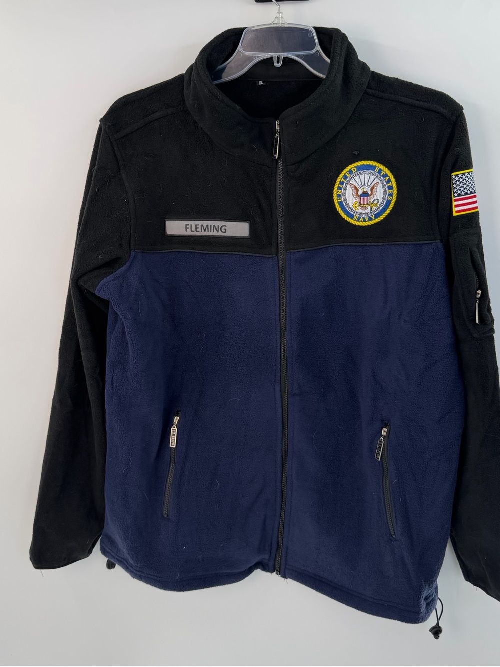 US Navy Fleece Jacket XL Full Zip Military Issued Fleming Embroidered Black